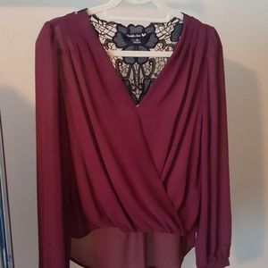 Maroon Wrap Style Top with Lace Back